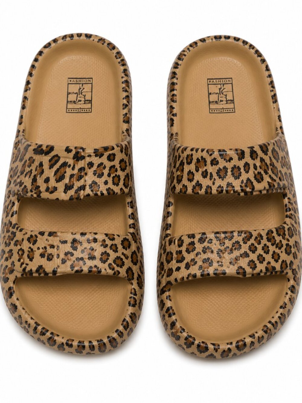 Leopard Print Double Strap Slide Sandals Women's Comfort Slip-On Slides Casual S - Picture 5 of 5